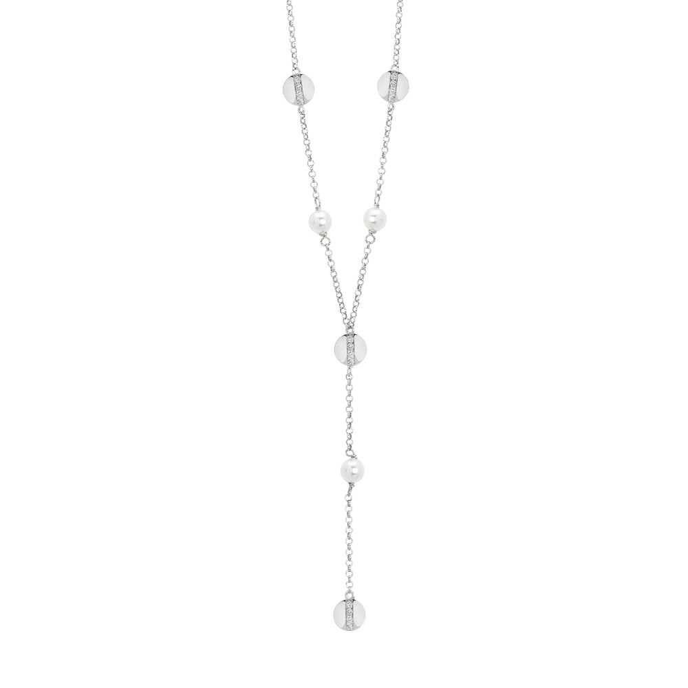 Collana cravattino con perle Swarovski ed elementi circolari con zirconi Default Title