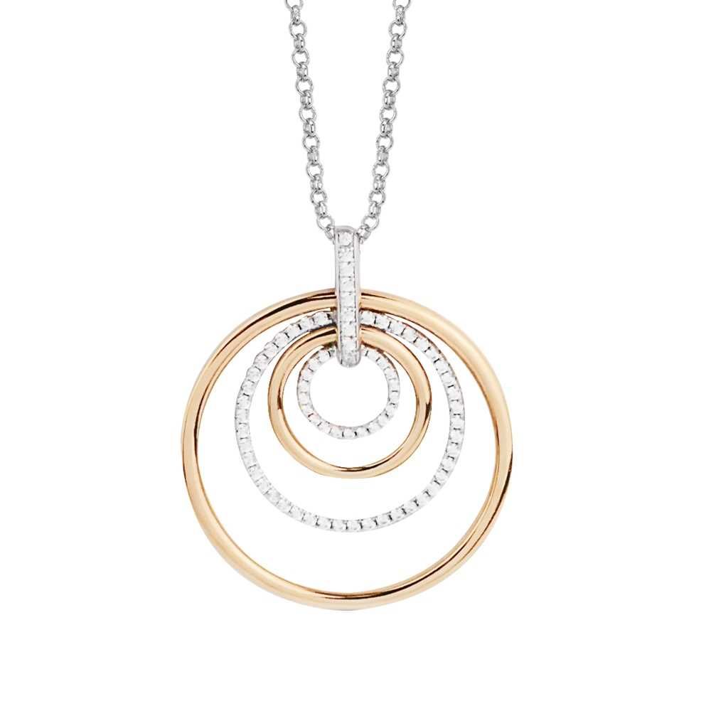 Collana in argento bicolor con pendente concentrico e zirconi Default Title