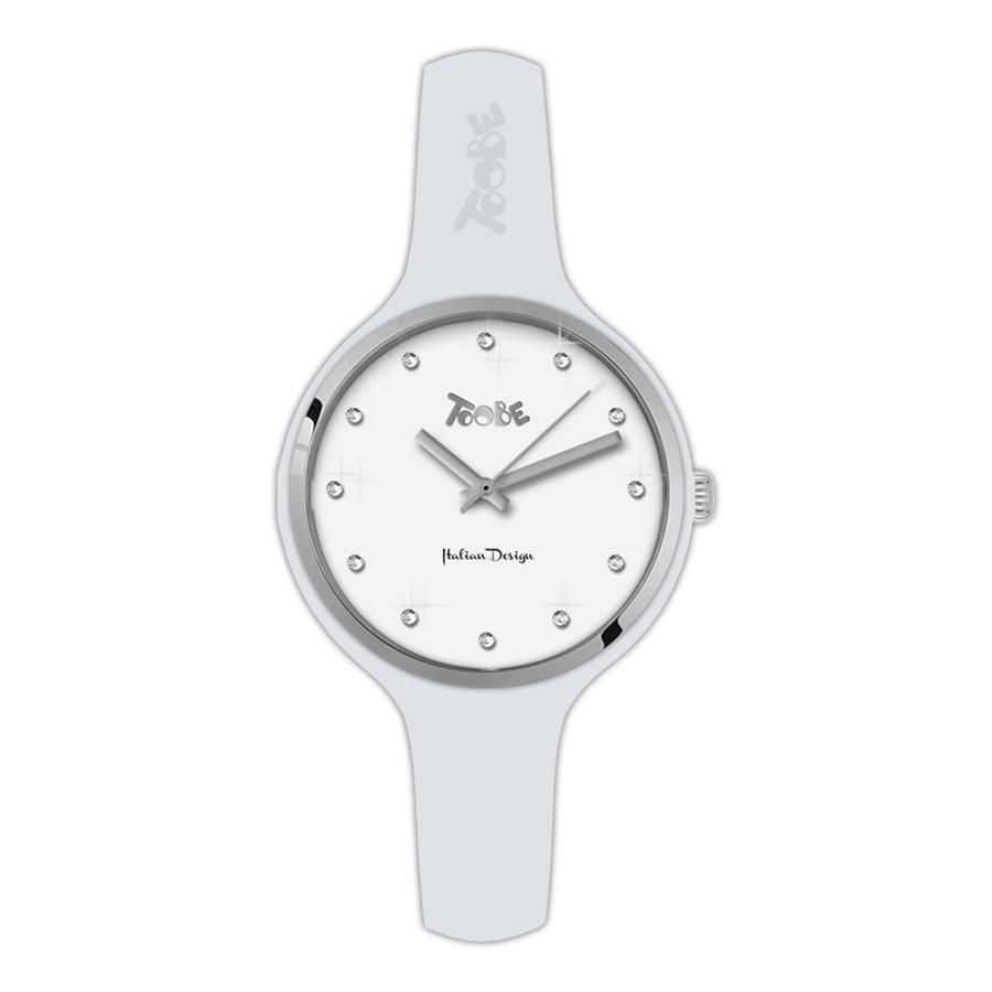 Orologio donna in silicone anallergico bianco, ghiera silver e indici in Swarovski Default Title
