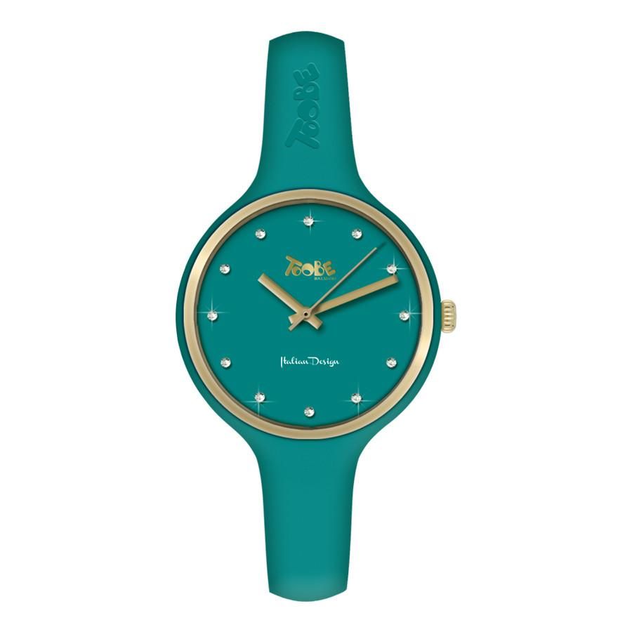 Orologio donna in silicone anallergico verde petrolio, ghiera dorata e indici in Swarovski Default Title