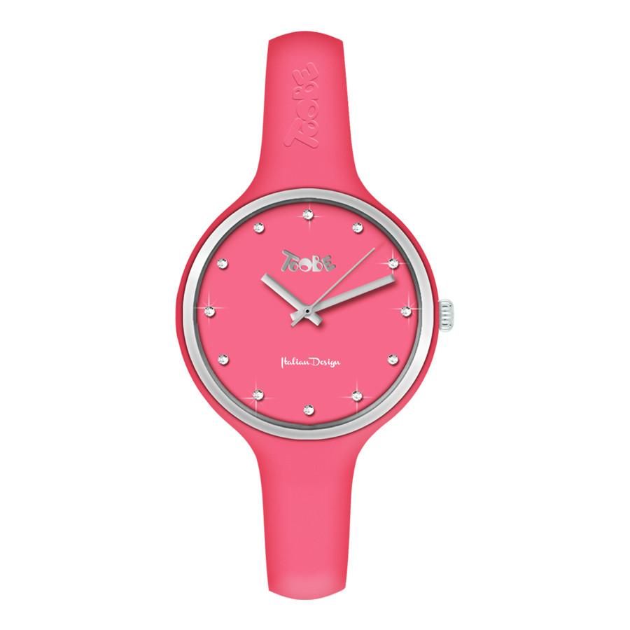 Orologio donna in silicone anallergico color fragola, ghiera silver e indici in Swarovski Default Title