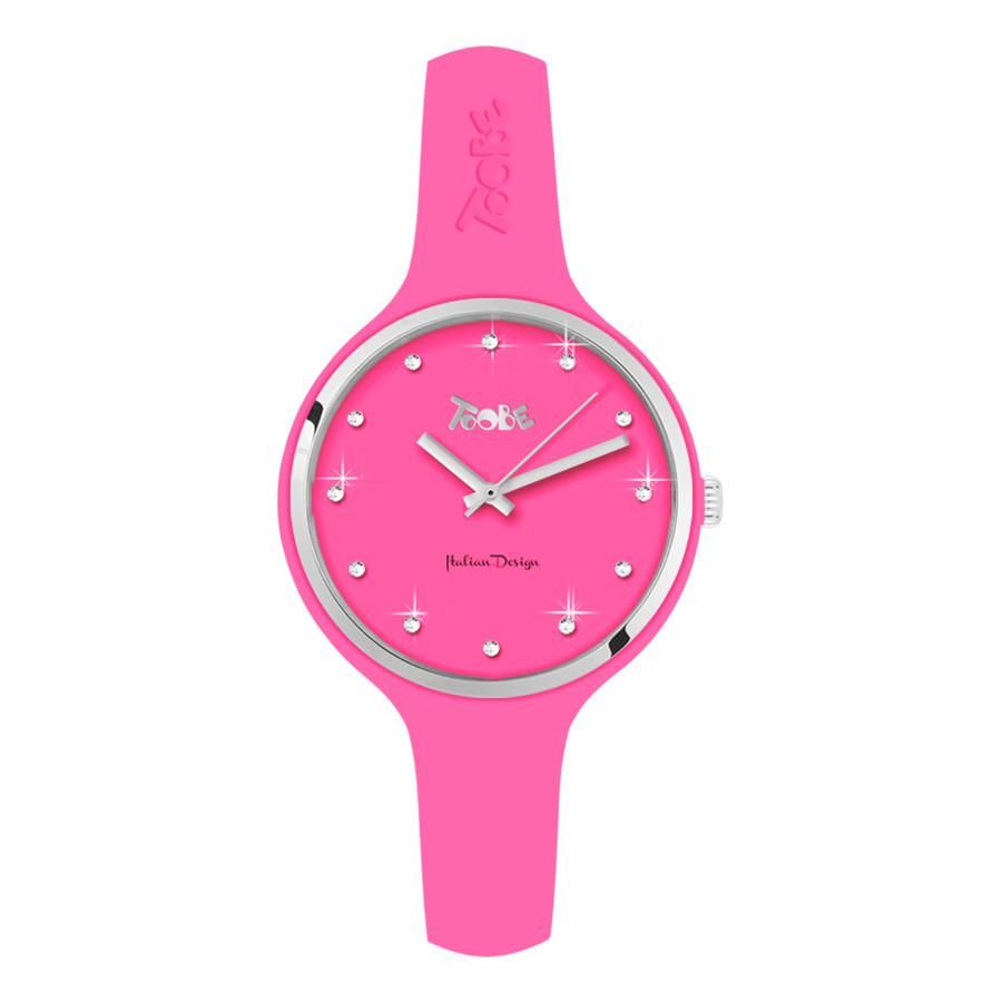 Orologio donna in silicone anallergico fucsia, ghiera silver e indici in Swarovski Default Title