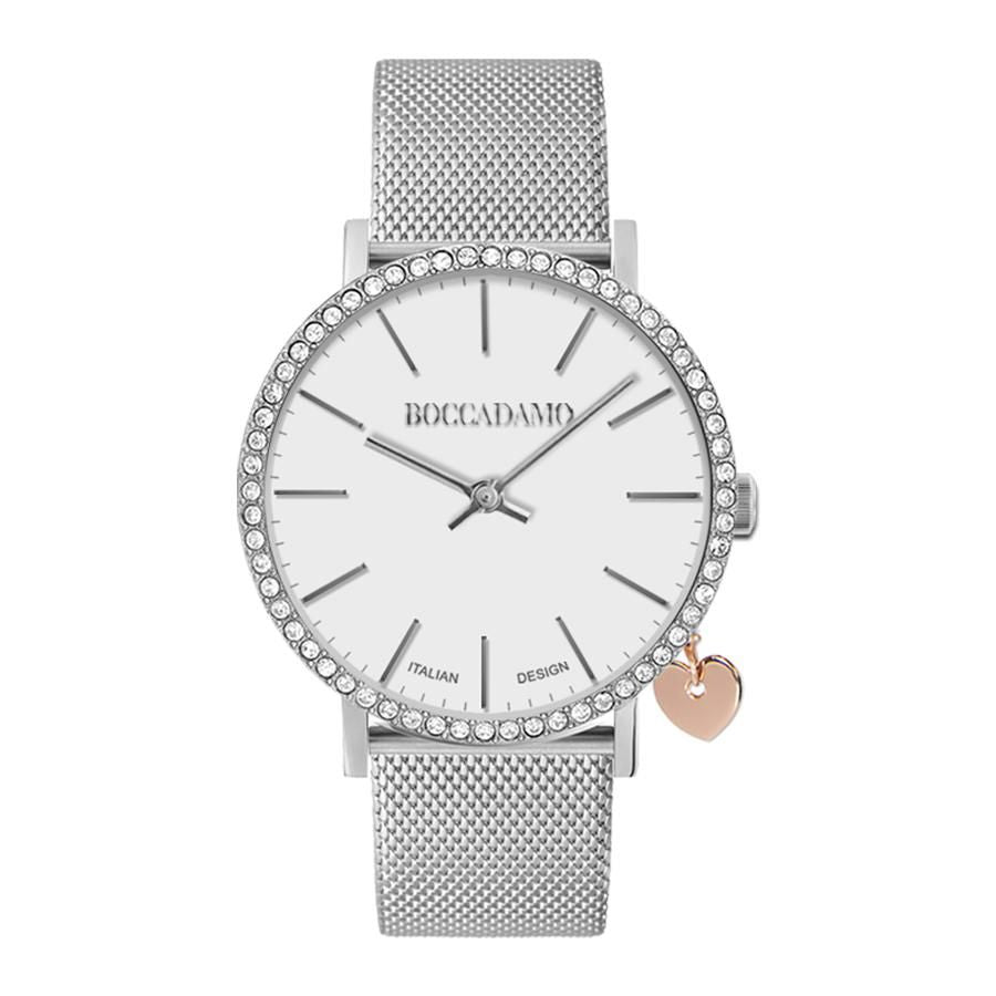 Orologio donna con cristalli Swarovski, charm laterale e cinturuno maglia mesh silver Default Title