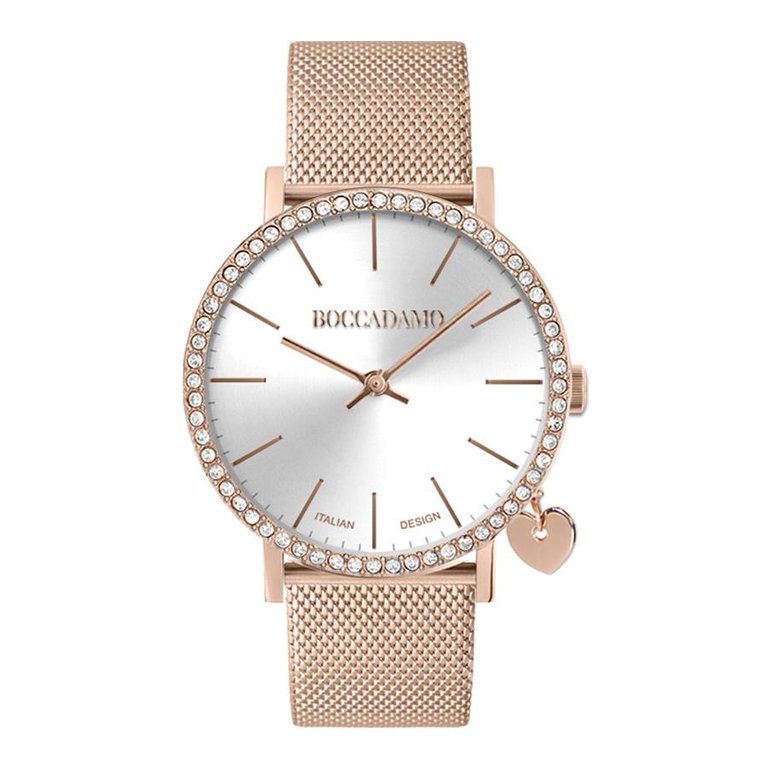 Orologio donna con  cristalli Swarovski, charm laterale e cinturuno maglia mesh rosato Default Title