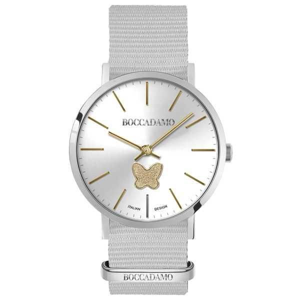Orologio da donna con quadrante silver, farfalla glitterata e cinturino in nylon Default Title