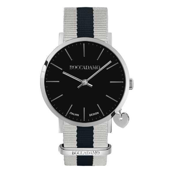Orologio da donna con quadrante nero, charm laterale e cinturino in nylon Default Title