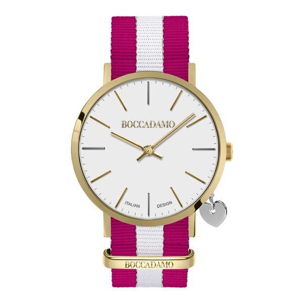 Orologio da donna con quadrante bianco, cassa dorata, charm laterale e cinturino in nylon Default Title