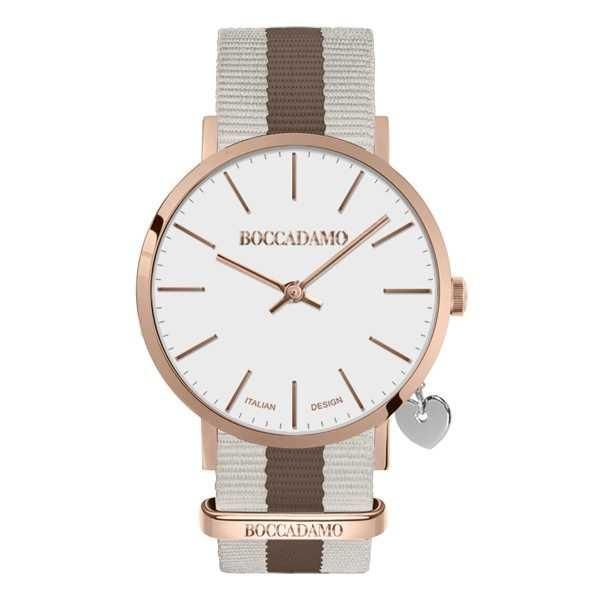 Orologio da donna con quadrante bianco, cassa rosata, charm laterale e cinturino in nylon Default Title