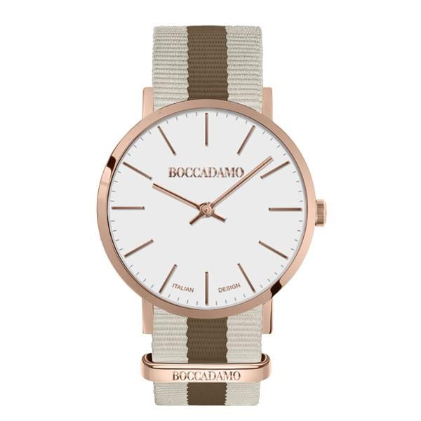 Orologio con quadrante bianco, cassa rosata e cinturino in nylon bicolor Default Title