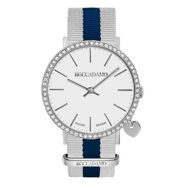 Orologio donna con quadrante bianco, cassa in Swarovski, charm laterale e cinturino in nylon Default Title