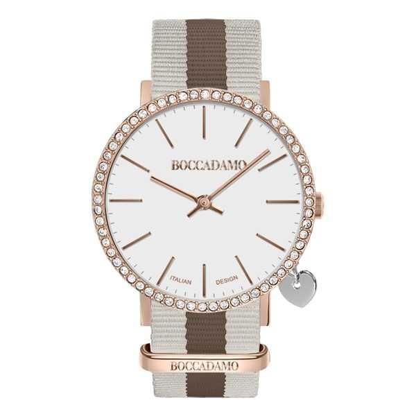 Orologio donna con quadrante bianco, cassa rosata in Swarovski, charm laterale e cinturino in nylon Default Title