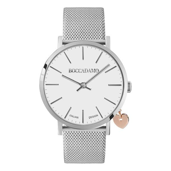 Orologio donna con quadrante bianco, cassa silver e charm rosato laterale Default Title