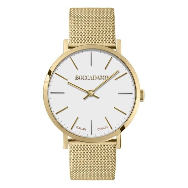 Orologio con quadrante bianco e cinturino maglia Milano in acciaio dorato Default Title