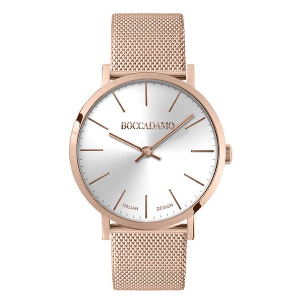 Orologio con quadrante silver e cinturino maglia Milano in acciaio rosato Default Title