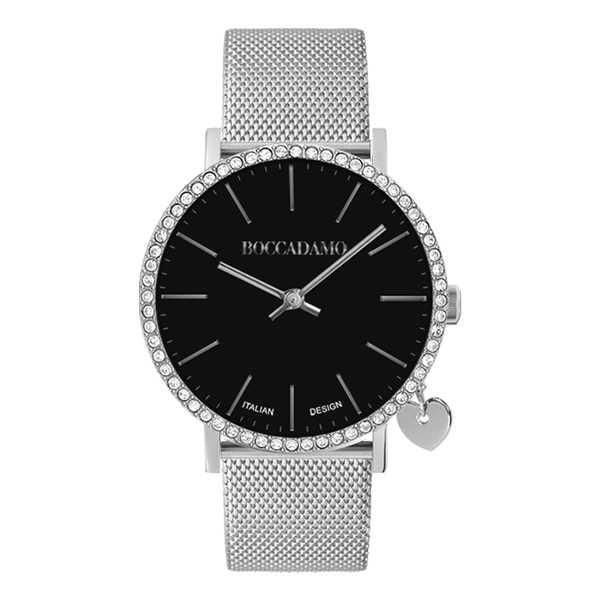 Orologio donna con quadrante nero, cassa in Swarovski e charm laterale Default Title