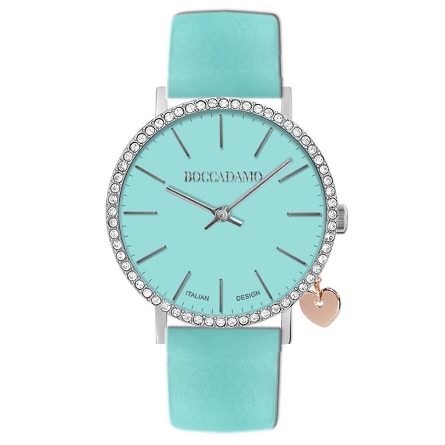 Orologio donna con cinturino in pelle color latte e menta e charm laterale Default Title