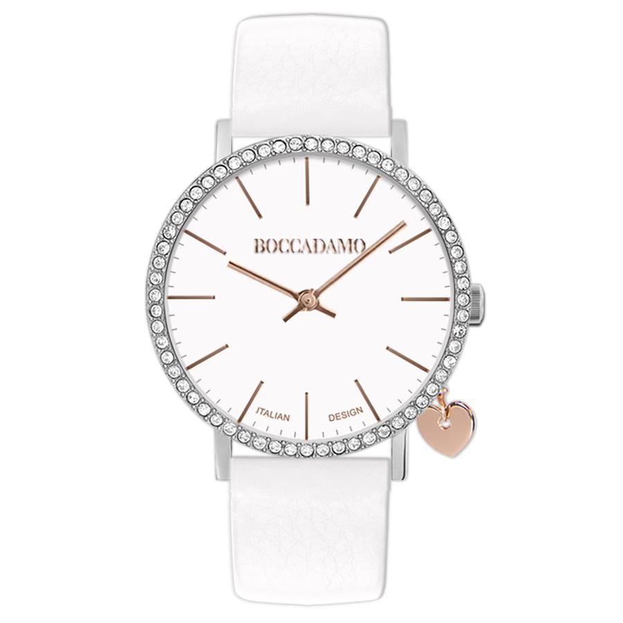 Orologio donna con cinturino in pelle bianca, cassa in Swarovski e charm laterale Default Title