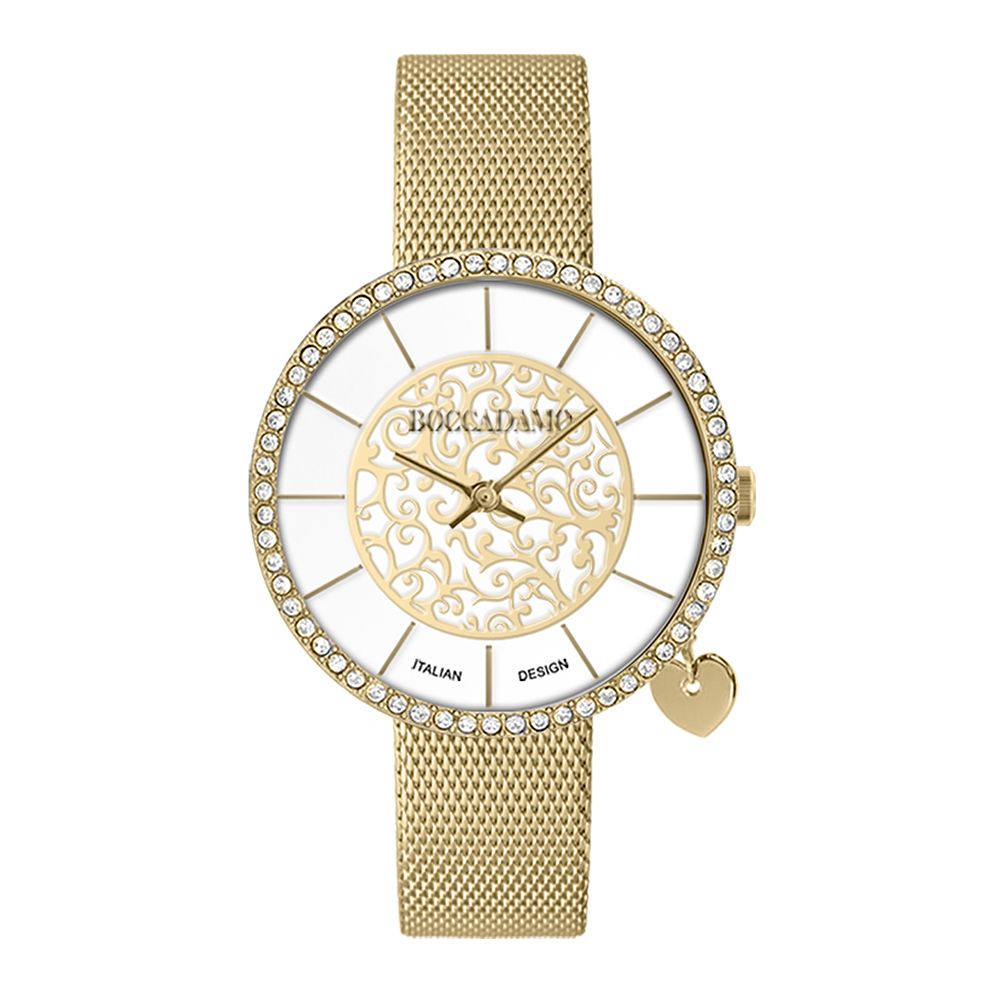 Orologio gold con quadrante bicolor su due livelli e charm a cuore laterale Default Title