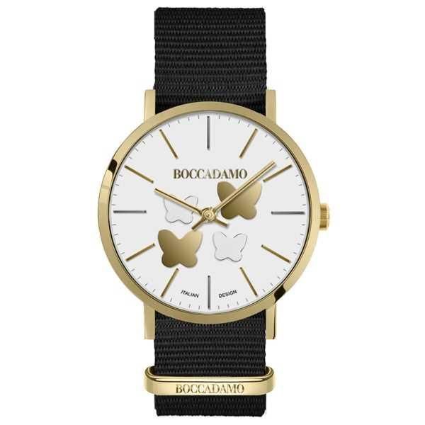 Orologio da donna con quadrante bianco, farfalle dorate e cinturino in nylon Default Title