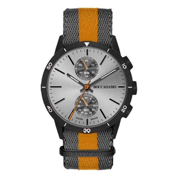 Orologio crono con quadrante silver, cassa nera e cinturino in nylon Default Title