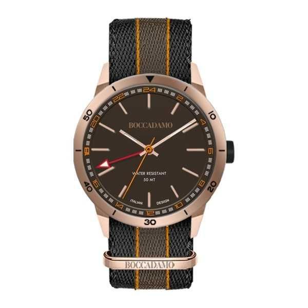 Orologio GMT con quadrante marrone, cassa rosata, cinturino in nylon Default Title