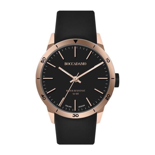 Orologio con quadrante nero, cassa rosata, cinturino in silicone Default Title