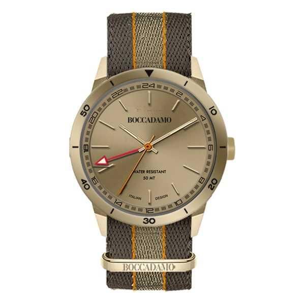 Orologio GMT on quadrante oro metallizzato, corona marrone scuro  e cinturino in nyl Default Title