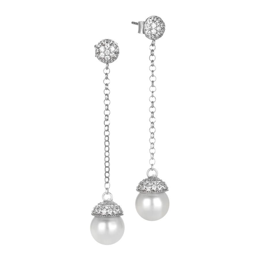 Orecchini in argento e zirconi con perla Swarovski pendente Default Title