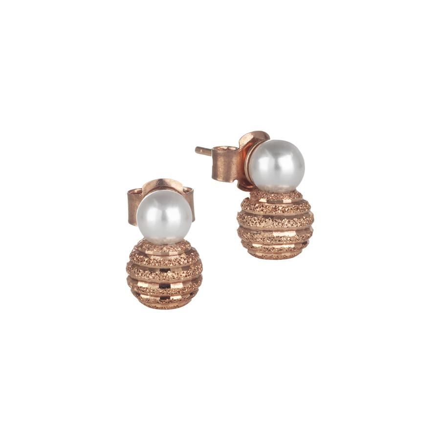 Orecchini con perla Swarovski e boule satinata in argento rosato Default Title