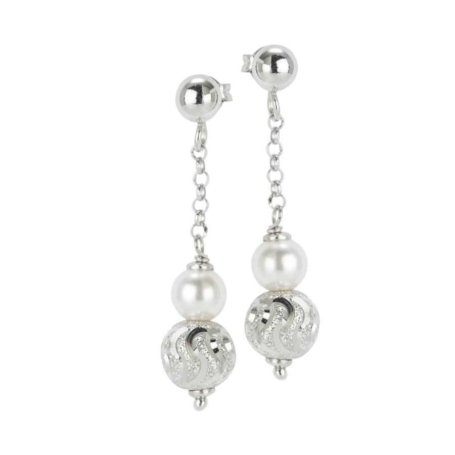 Orecchini con perla Swarovski e sfera diamantata effetto ondulato Default Title