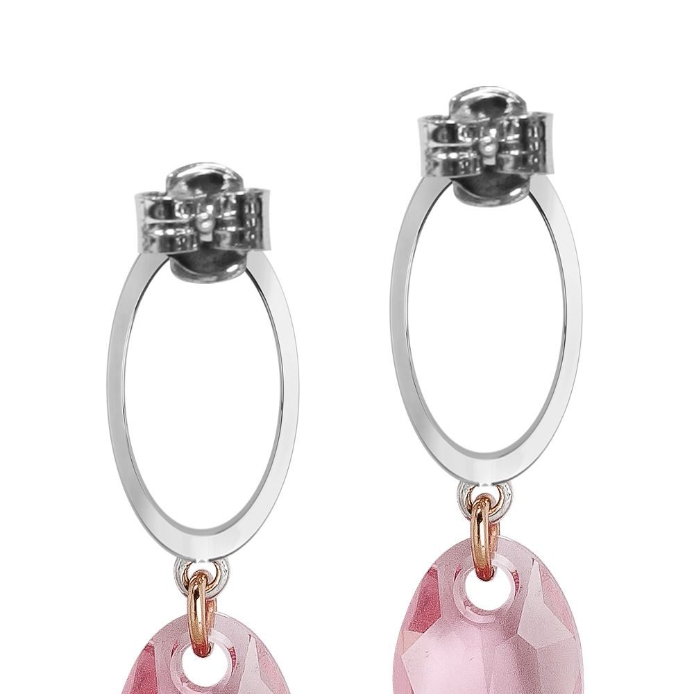 Orecchini bicolor con ovali di zirconi e Swarovski light rose Default Title