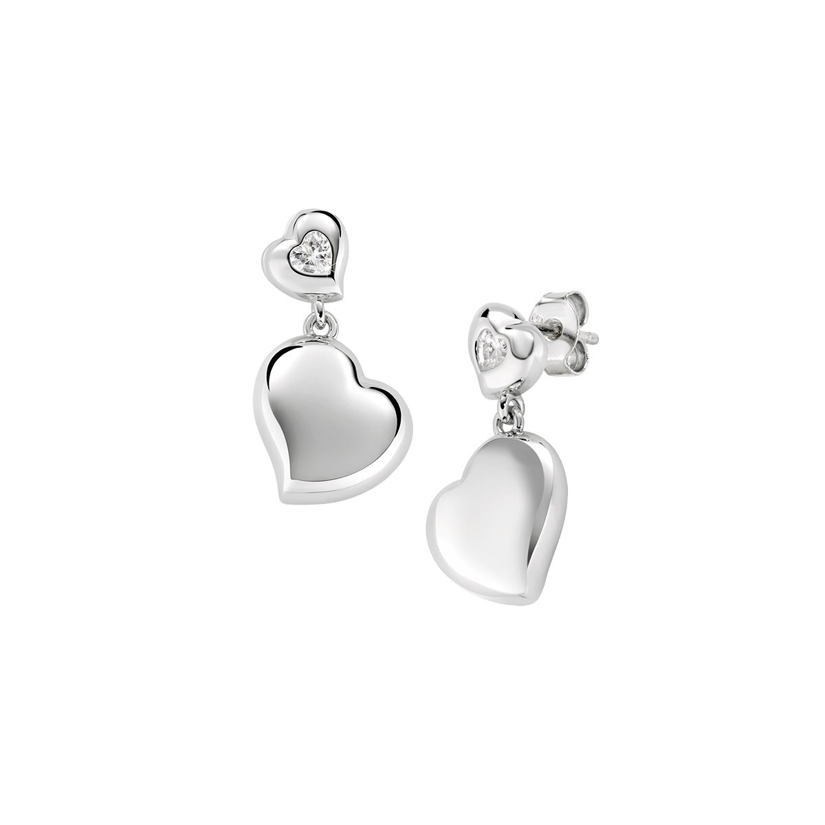 Orecchini Cuori Gemelli con Zircone Rodio
