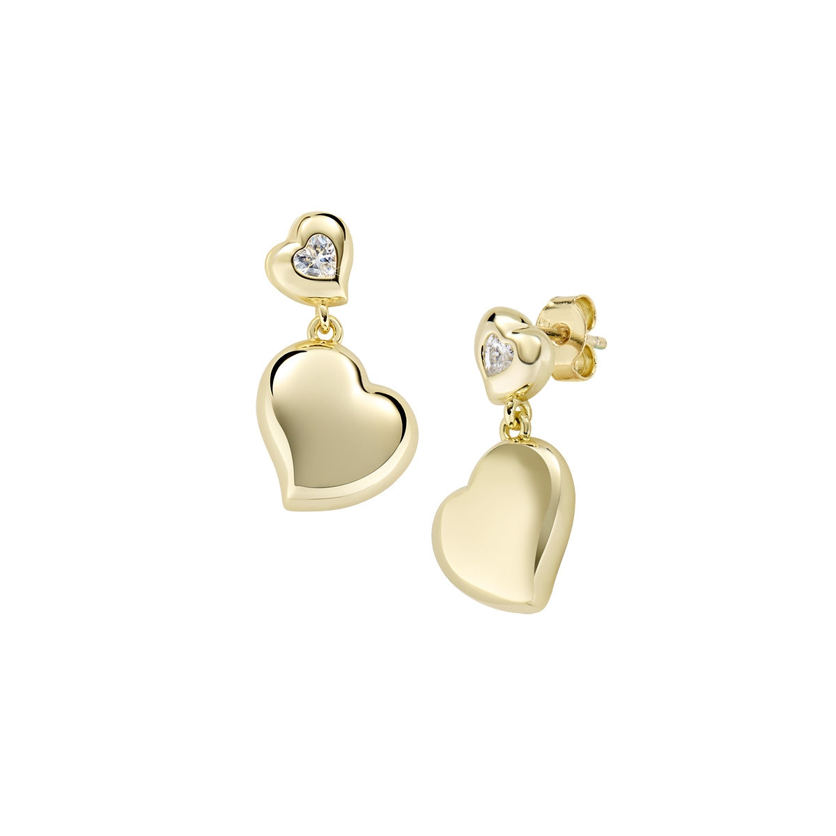 Orecchini Dorati Cuori Gemelli con Zircone