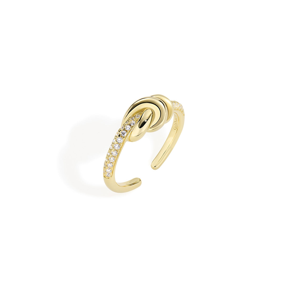 Anello Nodo d'Amore in Ottone Dorato con Zirconi