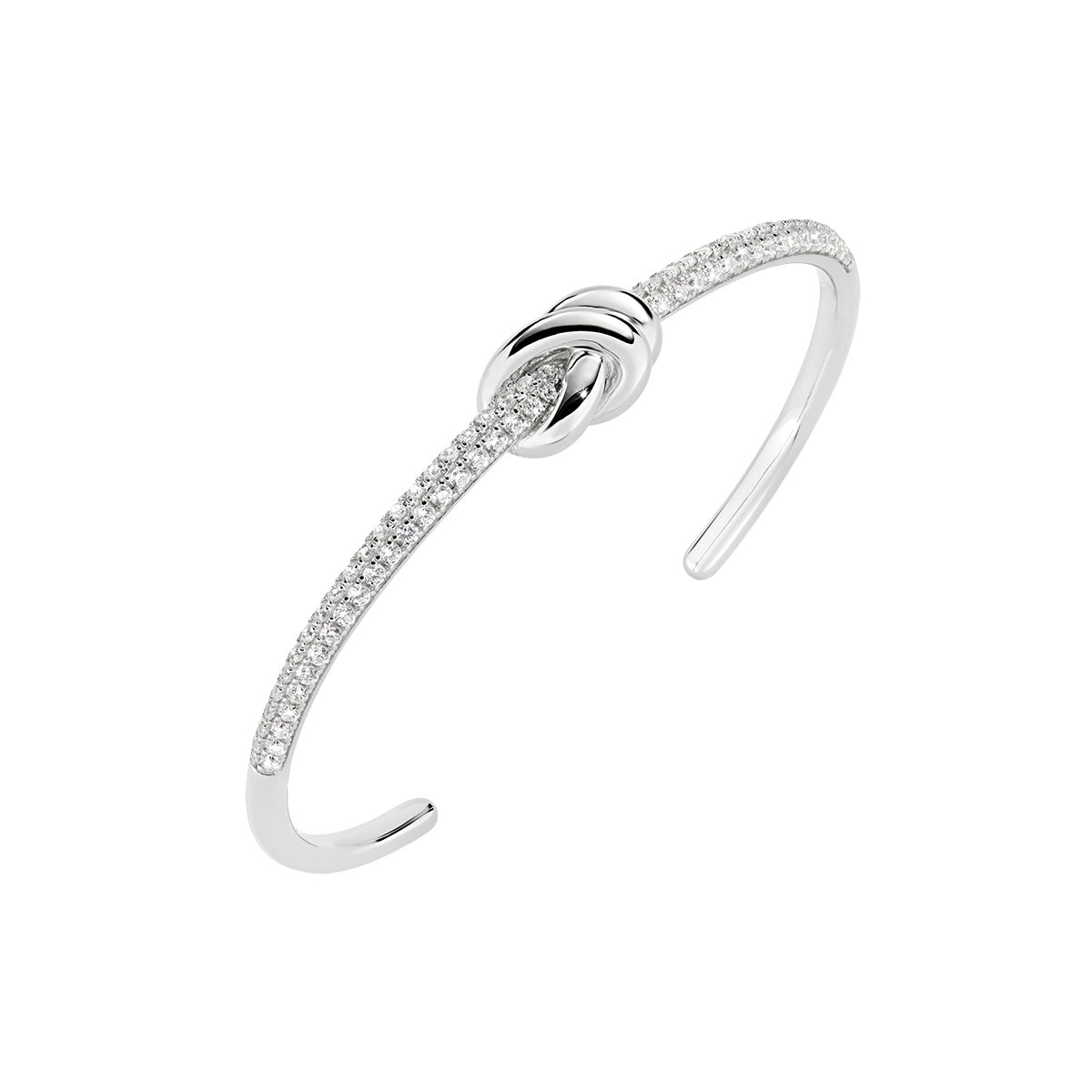 Bracciale Rigido Nodo d'Amore in Ottone Rodio con Zirconi