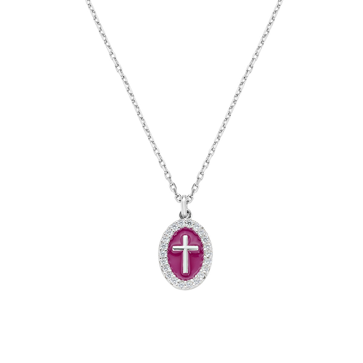 Collana Croce su Medaglia Smaltata Rodio Bordeaux