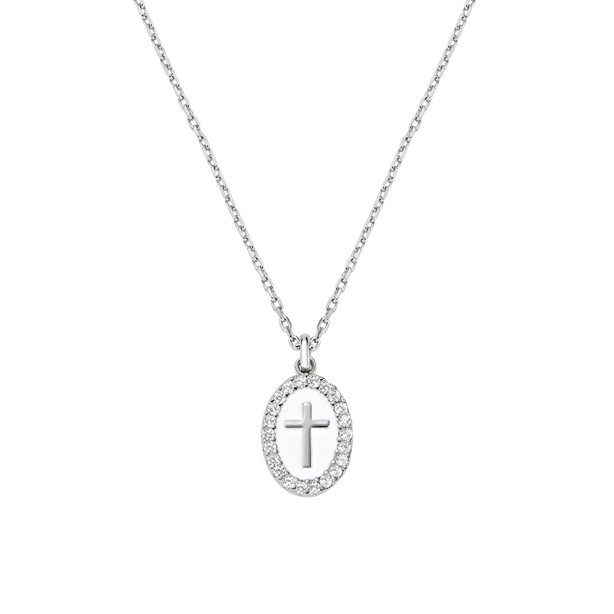 Collana Croce su Medaglia Smaltata Rodio Bianco