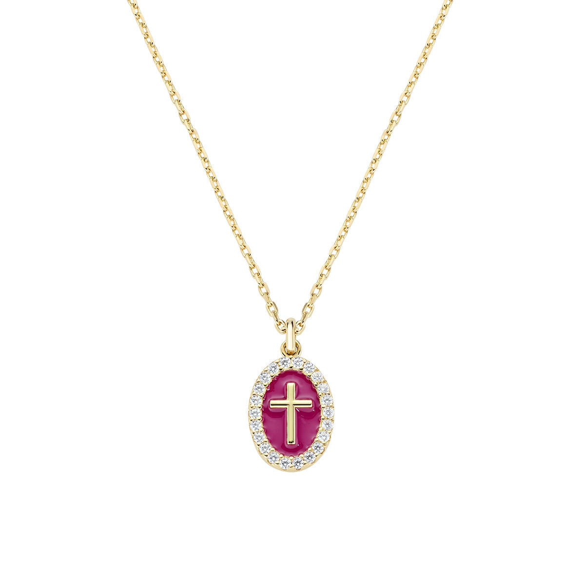 Collana Croce su Medaglia Smaltata Dorato Bordeaux