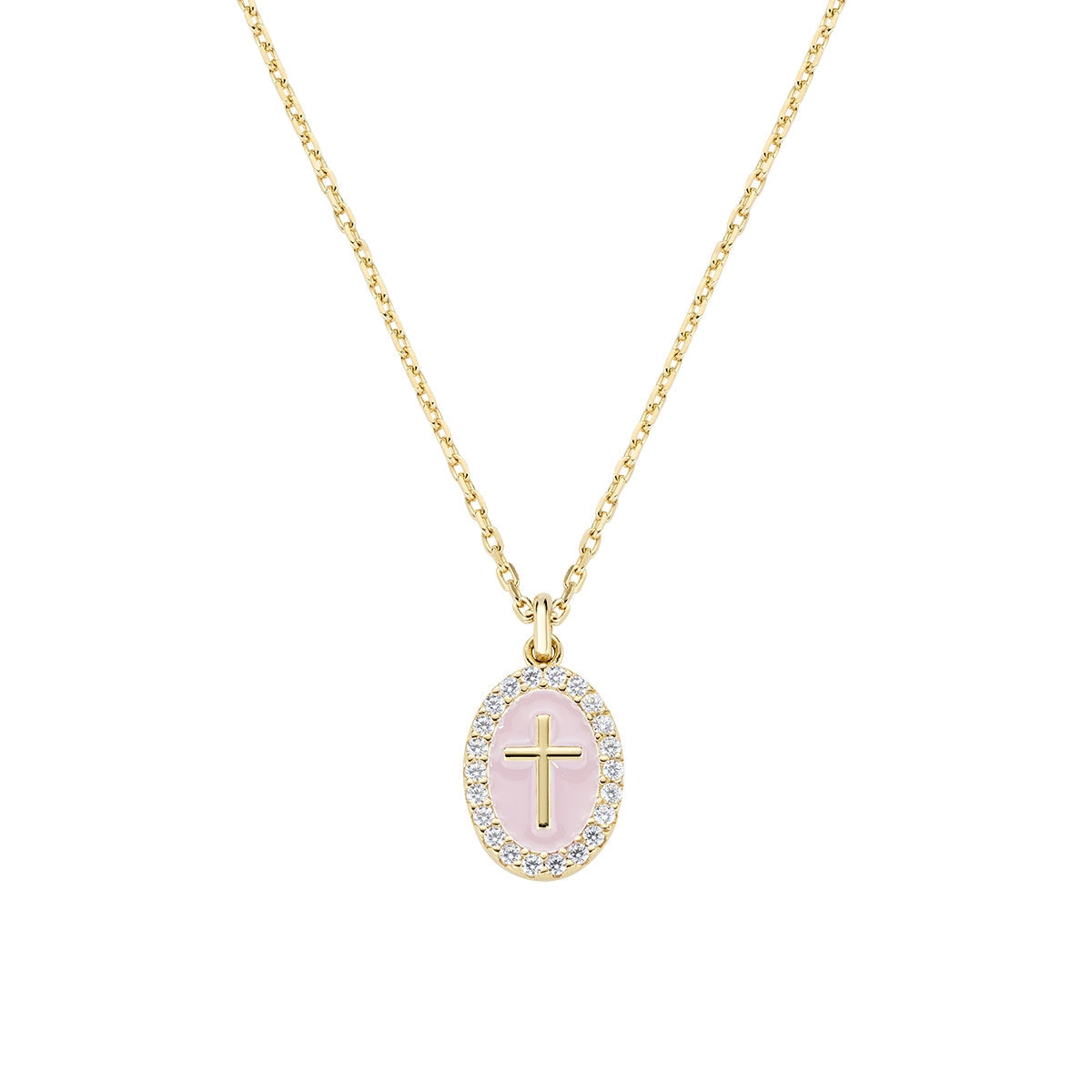 Collana Croce su Medaglia Smaltata Dorato Rosa