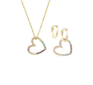 Set Collana e Orecchini Dorato Zirconi Multicolor