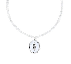 Collana Perle di Cristallo Smalto Bianco Rodio