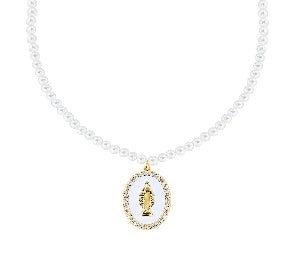 Collana Perle di Cristallo Smalto Bianco Dorato