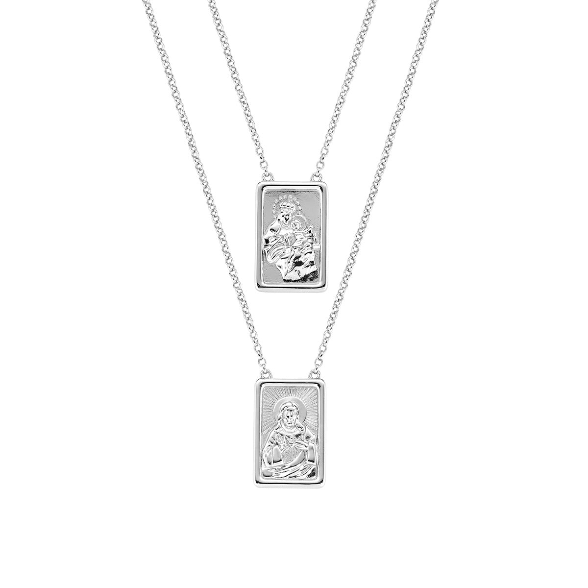Collana Scapolare in Ottone Rodiato con Gesù e Madonna con Bambino