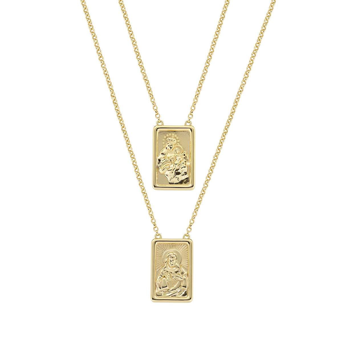 Collana Scapolare in Ottone Placcato Oro 18k con Gesù e Madonna con Bambino
