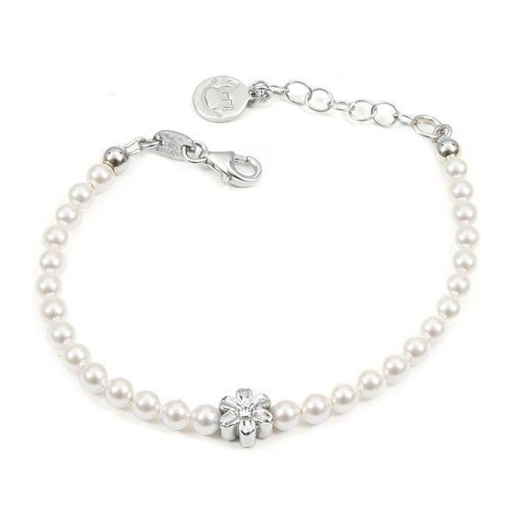 Bracciale in argento con perle bianche e fiore centrale Default Title