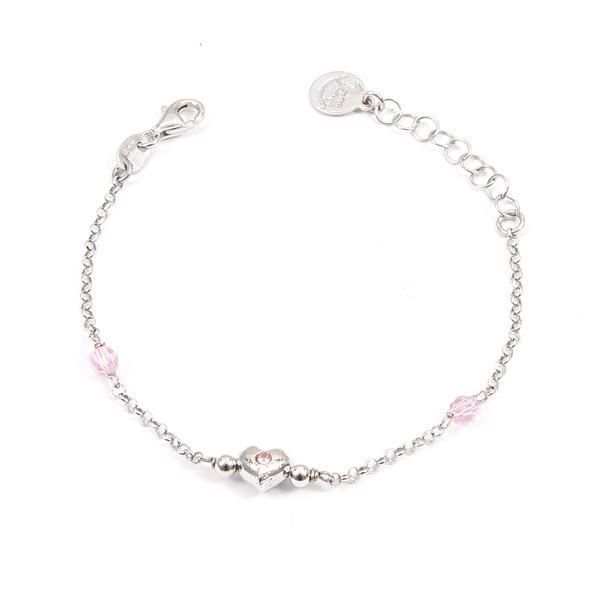 Bracciale in argento con cristalli Swarovski rosa e cuore centrale Default Title