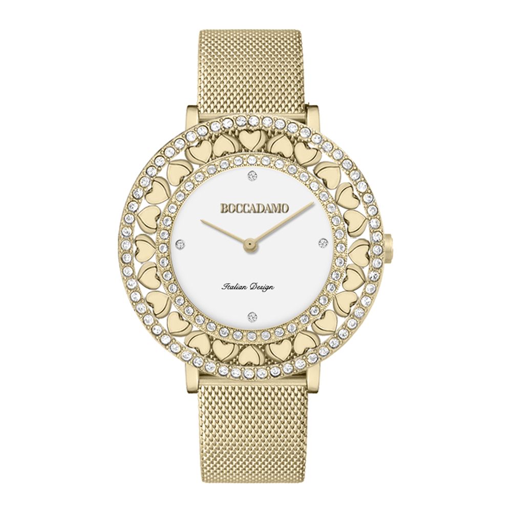 Orologio gold con quadrante bianco, Swarovski e cuori Default Title