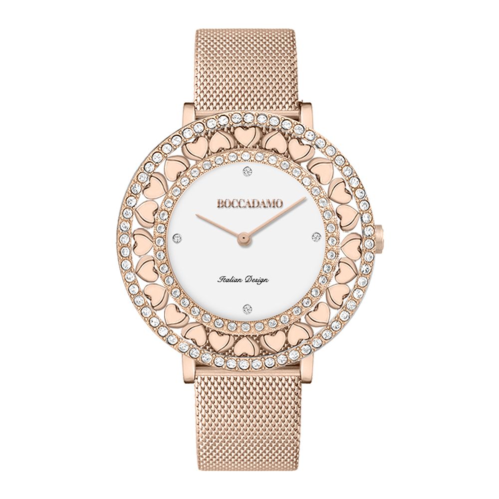 Orologio rose gold con quadrante bianco, Swarovski e cuori Default Title