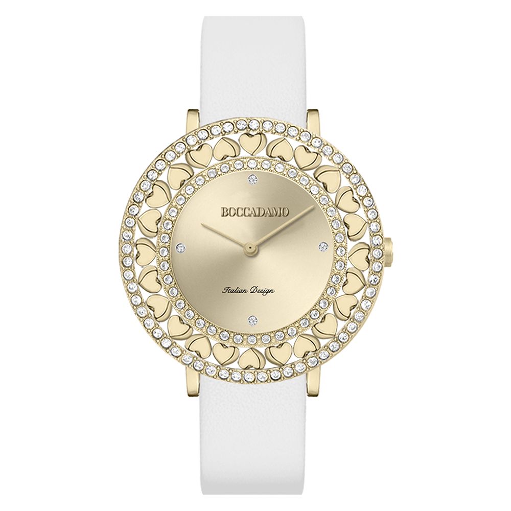 Orologio gold con Swarovski e cinturino in vera pelle bianca Default Title