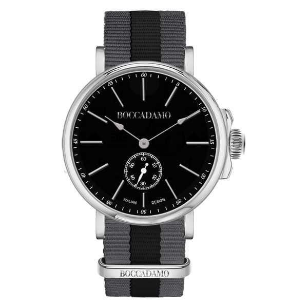 Orologio con quadrante circolare nero e cinturino in nylon nero e grigio Default Title